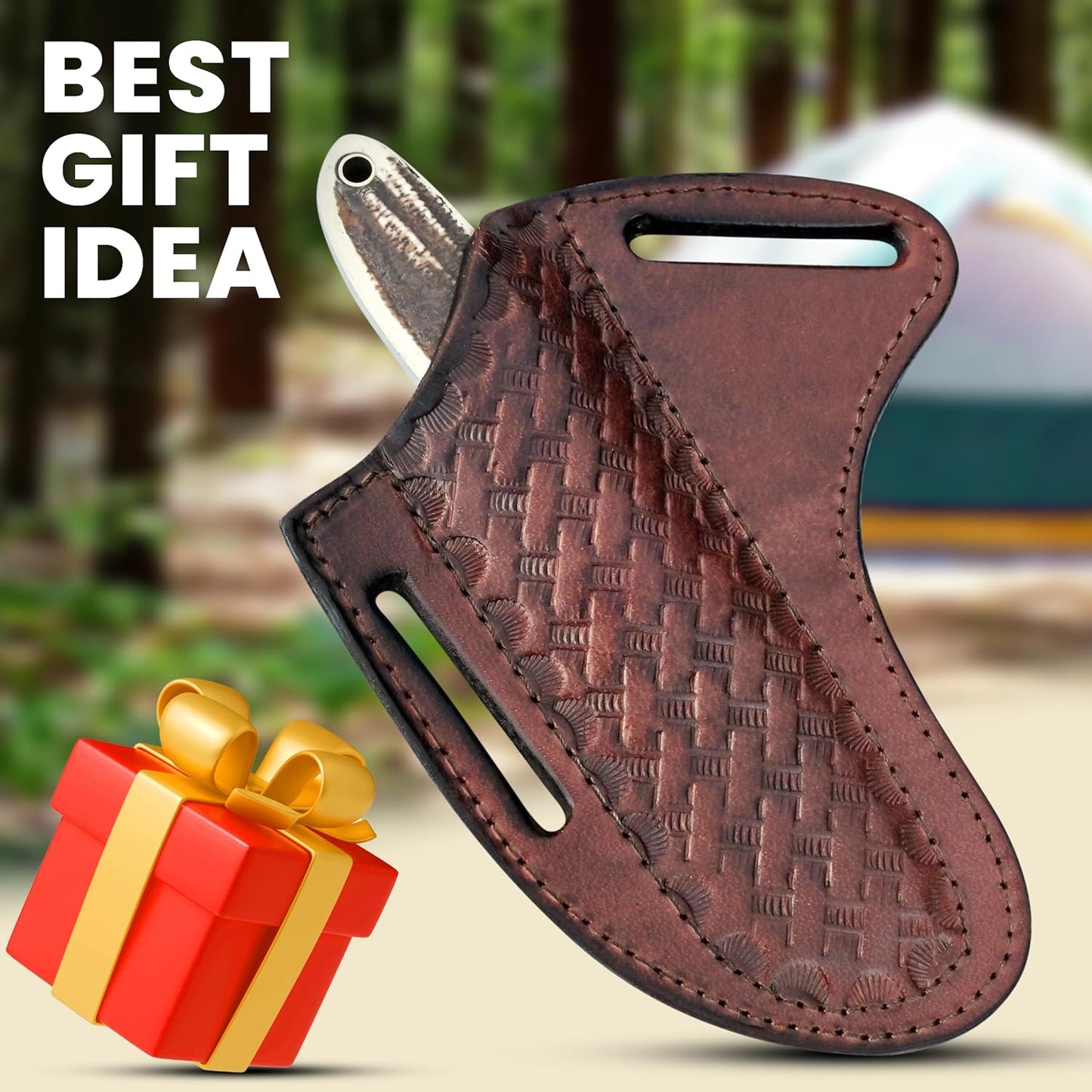 Rasp steel Bull Cutter Knife with Pancake leather sheath, Hunting Knife with holster, Cowboy knife, Fixed Blade (BUCK-STAG)
