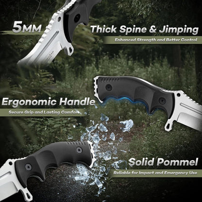 Freelander Fixed Blade Knife with Sheath, Full Tang D2 Steel Survival Knife, Camping Bushcraft Knives with Ergonomic Handle, Outdoor Knives for Men
