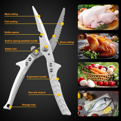 FrutPunch Kitchen Scissors for Food, Super Sharp Poultry Shears, Kitchen Shears Heavy Duty, Spring-loaded Multi-Purpose Scissors for Cooking, Butchering, and Cutting