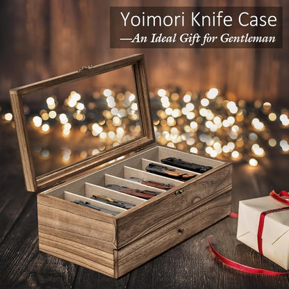 Knife Display Case, 3-Layer Pocket Knife Case Display & Storage Knives, Solid Wood Knife Case for Collections, Gift for Boyfriend Fathers Day Birthday Gifts(Black)