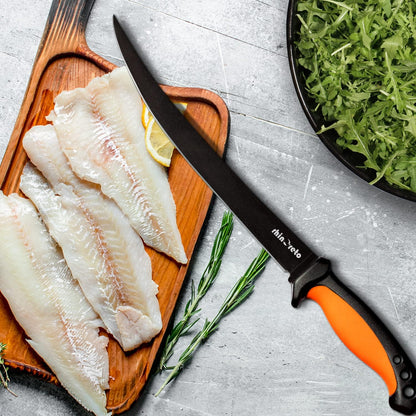 Rhinoreto Fillet Knife for Fish - Razor Sharp G4116 German Stainless Steel Blade, 6.5 Inch Professional Filleting & Boning Knife with Non-Slip Handle, Protective Sheath & Sharpener