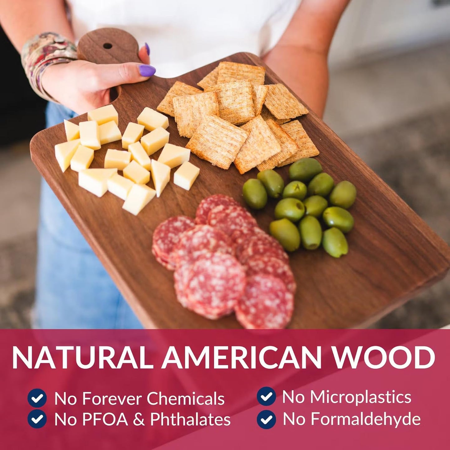 Made in USA Walnut Cutting Board by Virginia Boys Kitchens - Butcher Block made from Sustainable Hardwood (Round - 13.5)