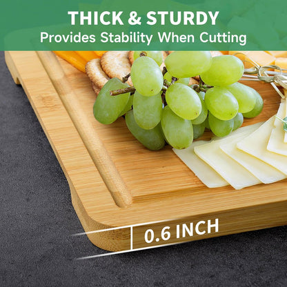 Bamboo Cutting Board Set for Kitchen - Cutting Board Set of 3 with Groove and Cutting Board Rack, Easy to Clean, Ideal for Bamboo Chopping Board Set for Chopping Meat, Vegetables, Fruits