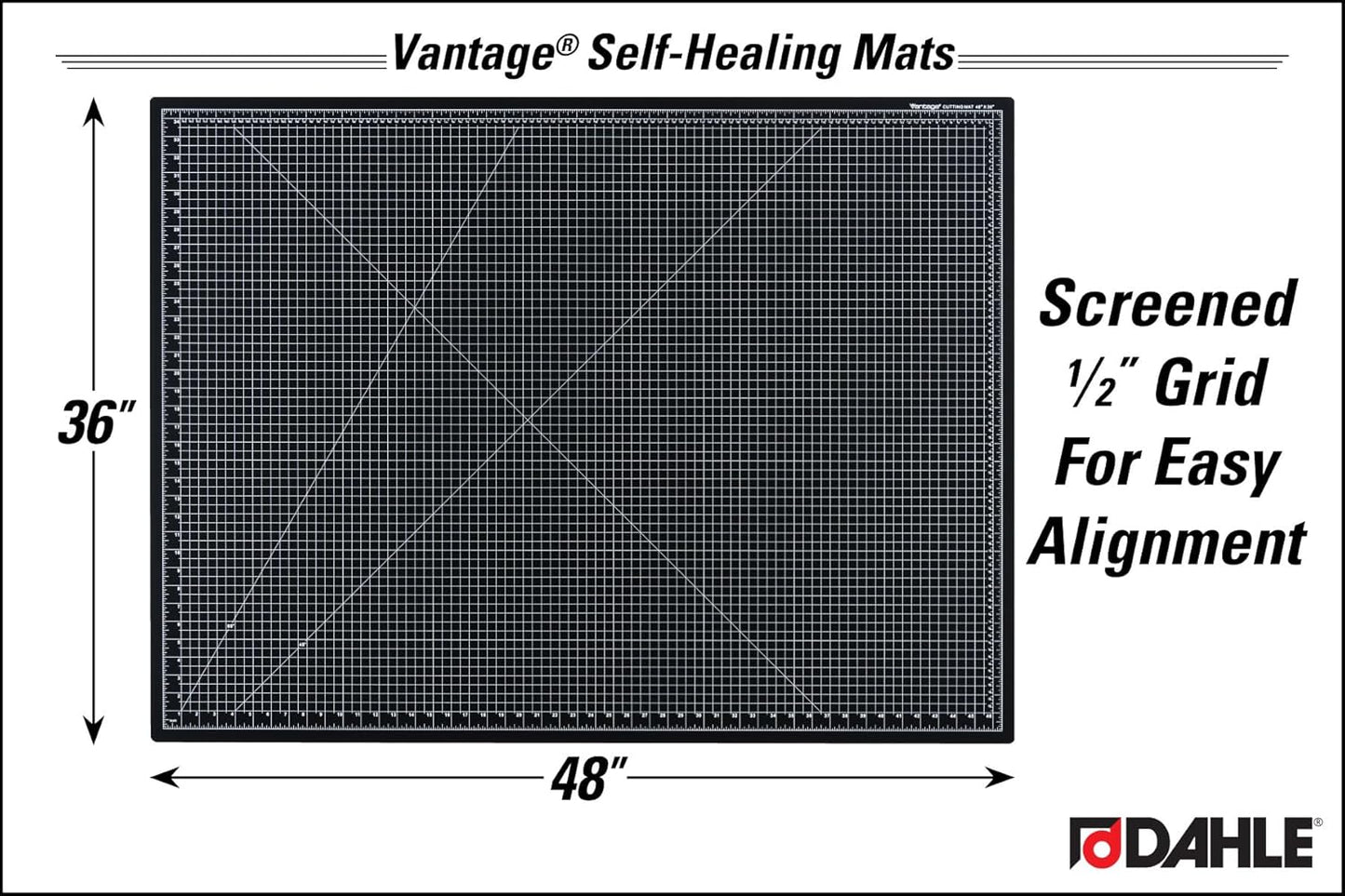 Dahle Vantage 10680 See-Through Premium Self-Healing Cutting Mat, 9"x12", 1/2" Grid, 5 Layers for Max Healing, Perfect for Crafts & Sewing, Clear