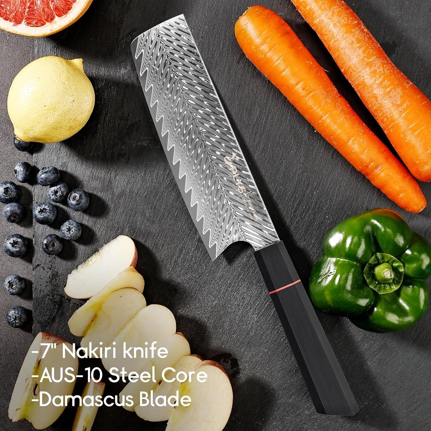 Nakiri Knife Japanese Damascus Cleaver: 6.6 Inch Chef Knife Professional Kitchen Knife Razor Sharp Meat Cleaver with G10 Ergonomic Handle