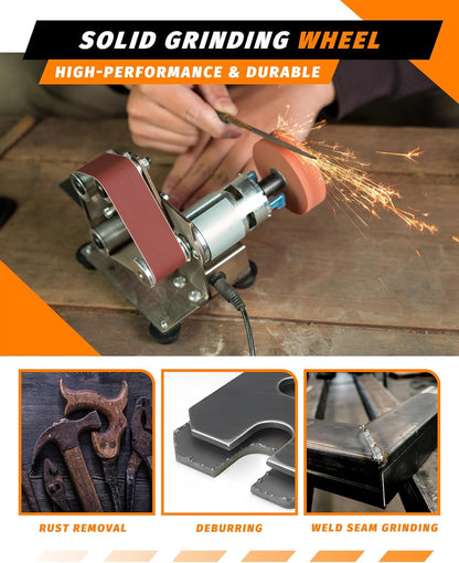 Mini Belt Sander, Electric Small Sander Knife Making Supplies, 7 Adjustable Speed Electric Knife Sharpener, Power Belt Grinder for Woodworking, Metal Working DIY (6.5'' x 6.8'' x 4.8'')