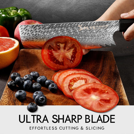 Nakiri Knife Japanese Damascus Cleaver: 6.6 Inch Chef Knife Professional Kitchen Knife Razor Sharp Meat Cleaver with G10 Ergonomic Handle
