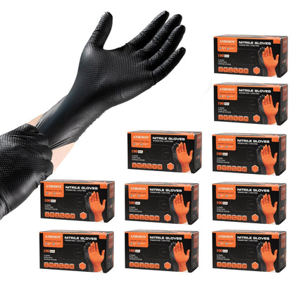 ANBOSON 10mil Heavy Duty Nitrile Gloves Large Black Disposable Rubber Gloves with Diamond Grip Anti Chemical Puncture Resistant Mechanics Guantes for Men/Auto repair/Cooking/Food Grade-Latex Free-100