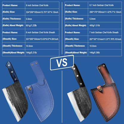XYJ Authentic Since 1986,Outstanding Ancient Forging,6.7 Inch Full Tang,Serbian Chefs knife,Chef Meat Cleaver,Kitchen Knives,Set with Leather Sheath,Take Carrying,Butcher