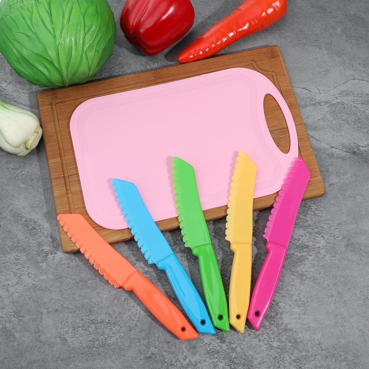 40 Pcs Kids Plastic Knife Set with Cutting Board Toddler Knife Tools, Including 20 Child Safe Knife 20 Chopping Board Kids Cooking Utensils for Cooking Club, Preschool