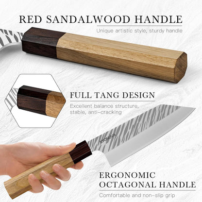 7 Inch Santoku Knife, 9-Layer VG10 High Carbon Steel Multipurpose Japanese Kitchen Knife, Sharp Steak Knife & Brisket Knife with Rosewood Handle for cutting meat for Home & Restaurant