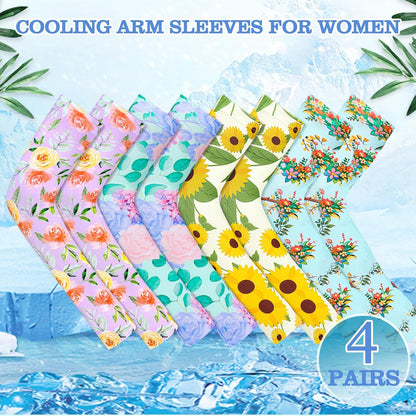4 Pairs Gardening Sleeves Anti-Slip Arm Protection with Thumb Hole Sun Sleeve Cooling Arm Sleeves for Women Men Outdoor