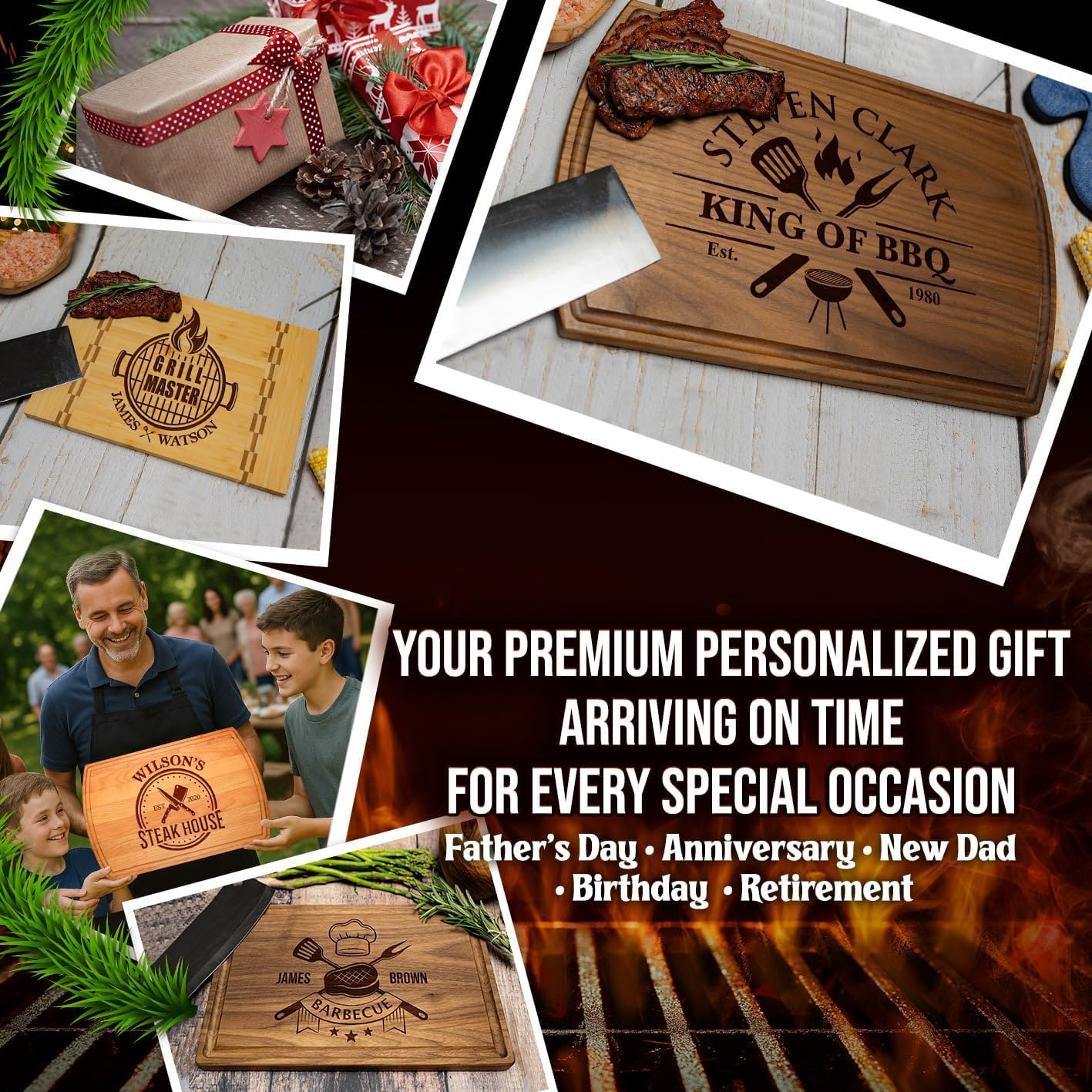 Personalized Gift for Men – Custom Engraved Cutting Board for Dad, Grandpa – Wood Grill Board for BBQ Lovers – Barbecue & Grilling Gift for Him – Perfect for Father’s Day, Anniversary or Birthday