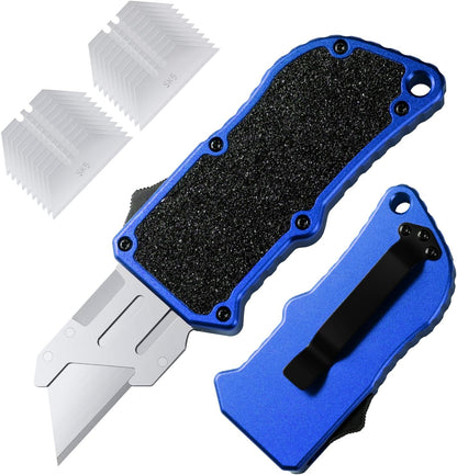 XXV Aluminum Alloy Utility Knife, Box Cutter,Cute Heavy Duty Pocket Knife, Safety Replaceable Blade EDC Razor Knives with 10Pcs Replaced Blades,Black