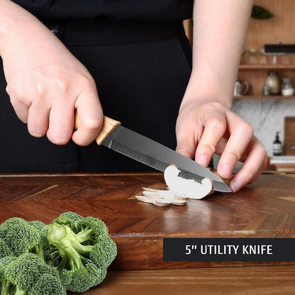 hecef Knife Set of 3, Stainless Steel Blade with Non-stick Coating, Sharp Kitchen Knives Includes Santoku, Utility, Paring Knives
