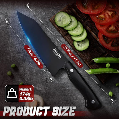 Huusk Japanese Chef Knife Set for Kitchen - 3 pcs Black Kitchen Knife Set with Titanium Coating, Stainless Cutting Knives Sets, Professional Cooking Knives for Vegetable Fruit Meat, Christmas Gift Men