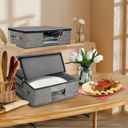 VERONLY 2 Pack Flatware Utensil Storage - Sturdy Silverware Storage Box with Dividers, 5 Compartment Flatware Storage Case with Handles and Removable Lid for Moving&Protected(Dark Gray)