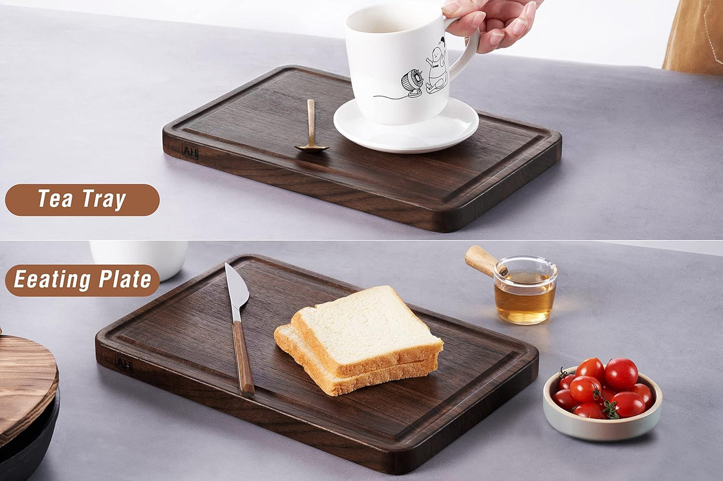 AZRHOM Large End Grain Walnut Wood Cutting Board 17x13x1.5 in Thick Butcher Block for Kitchen with Non-slip Mats Juice Groove & Handles (Gift Box)