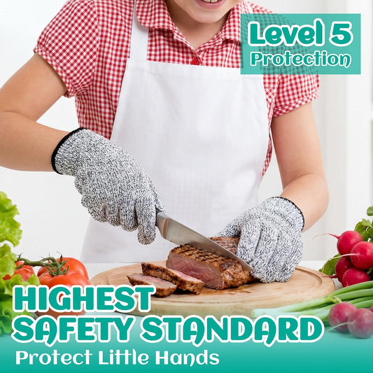 Evridwear Cut Resistant Gloves for Kids 10-13 Years, Level 5 Protection Cutting Gloves Food Grade for Cooking, Whittling, Wood Carving, Gardening and DIY