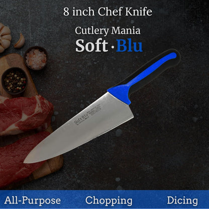 Cutlery Mania SoftBlu Kitchen Knifes, X50CrMoV15 German Stainless Steel, Non-Slip Soft Grip Handle, Professional (Breaking Knife, Curved, 10")