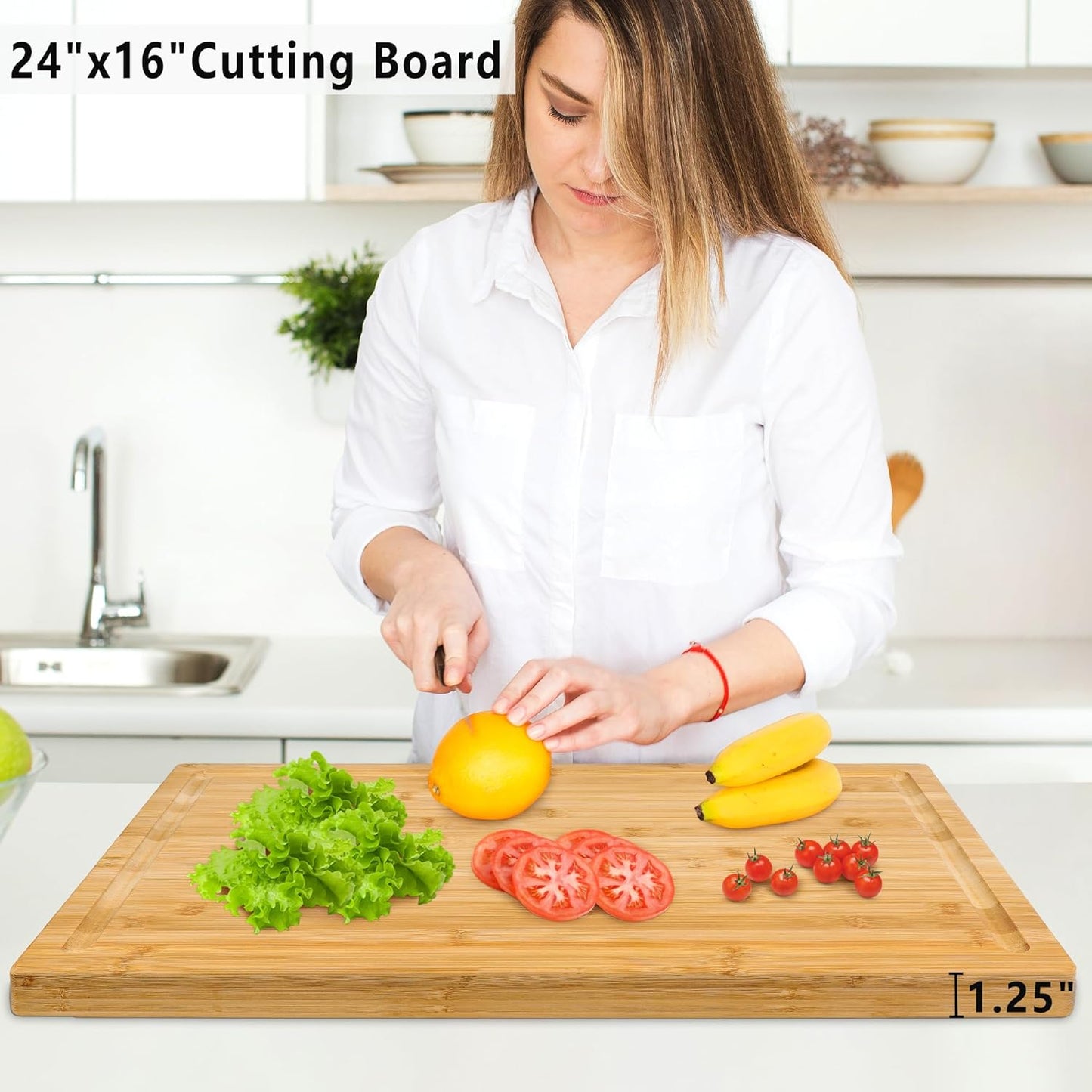 Utoplike Extra Large XXXL Bamboo Cutting Board 24 x16 Inch, Largest Wooden Butcher Block for Turkey, Meat, Vegetables, BBQ, Over the Sink Chopping Board with Handle and Juice Groove, Thickness 1.25"