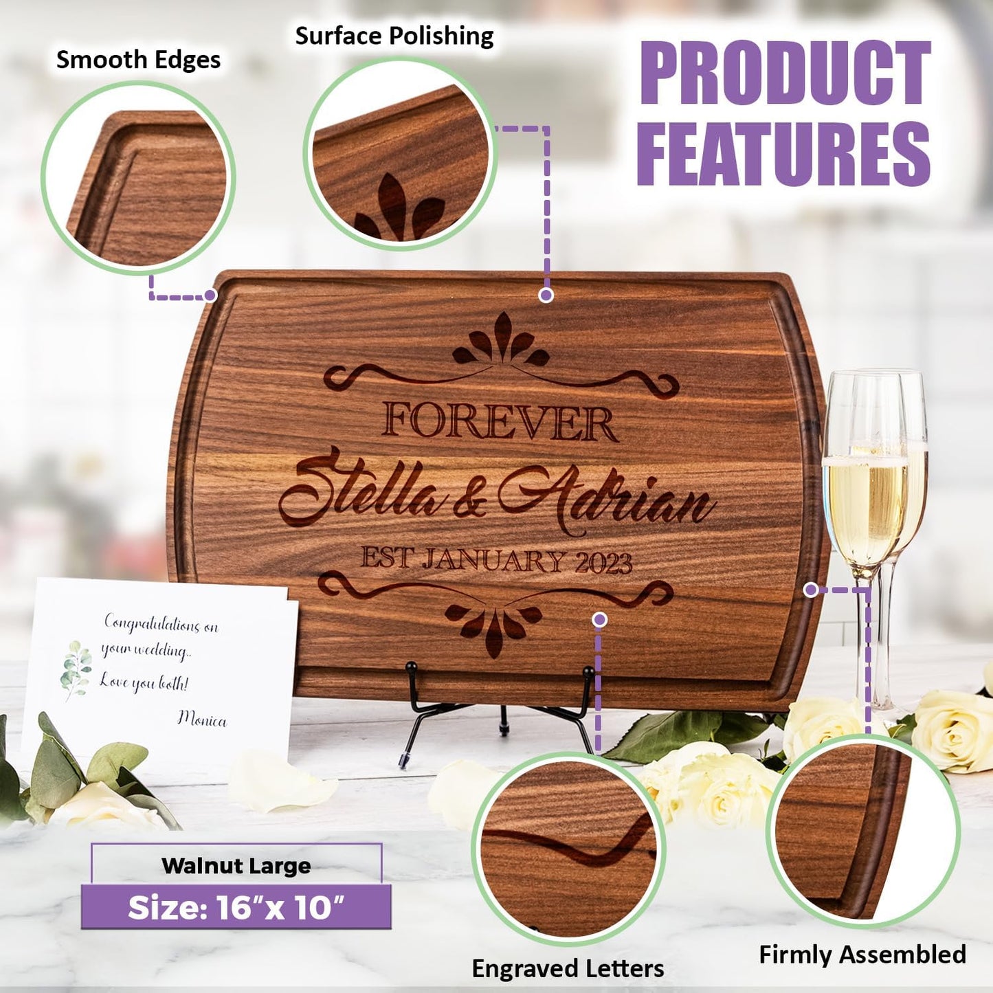 Tayfus Personalized Cutting Board, Custom Engraved Wood Charcuterie Board - Unique Gift Idea for Wedding, Engagement, Bridal Shower, Anniversary & Housewarming - For Couples, Parents & Family