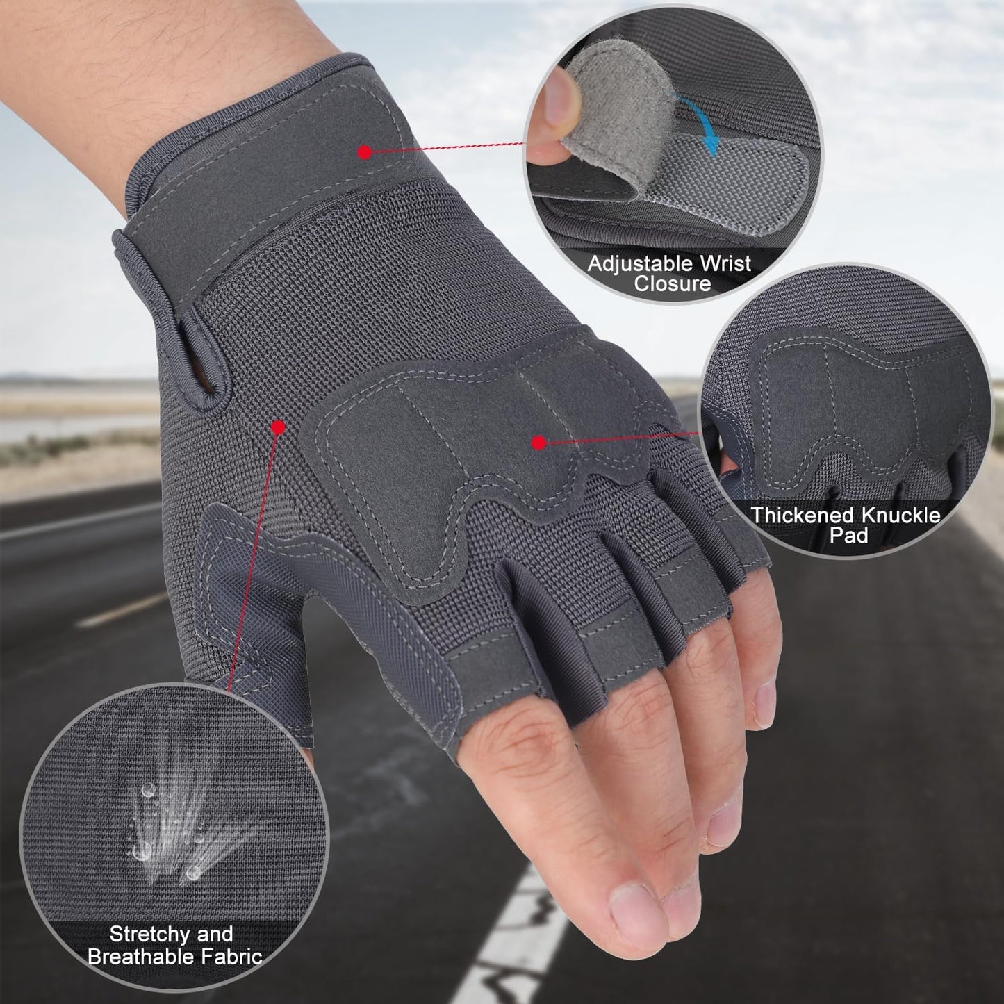 FIORETTO Fingerless Workout & Exercise Gloves for Gym, Weight Lifting, Airsoft, Shooting, Hunting, Hiking, Cycling, Driving, Motorcycle, Climbing M210603