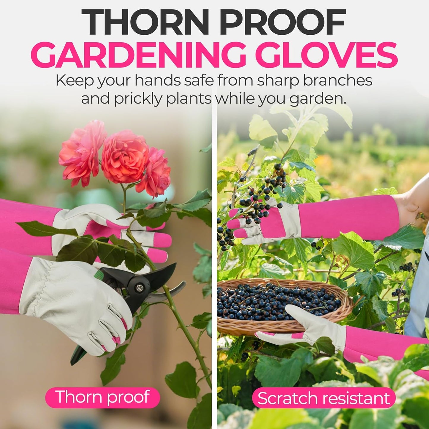 HANDLANDY Rose Pruning Gloves for Men & Women, Long Thorn Proof Gardening Gloves, Breathable Pigskin Leather Gauntlet, Best Garden Gifts & Tools for Gardener