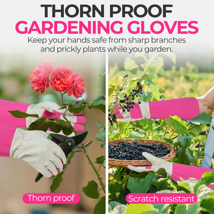 HANDLANDY Rose Pruning Gloves for Men & Women, Long Thorn Proof Gardening Gloves, Breathable Pigskin Leather Gauntlet, Best Garden Gifts & Tools for Gardener