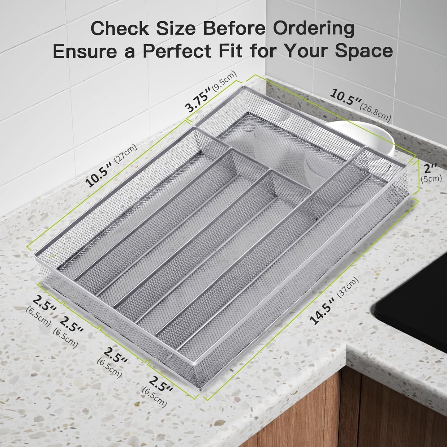 Neudeco Silverware Organizer,Mesh Drawer Organizer for Kitchen，Metal Utensil Organizer for Flatware, Knives, Spoons,Cosmetic (Silver 9 * 3 * 2 inch Pack6)