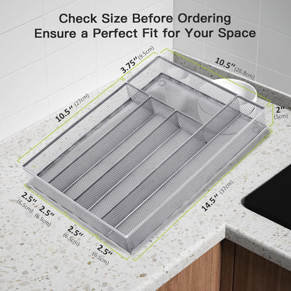 Neudeco Silverware Organizer,Mesh Drawer Organizer for Kitchen，Metal Utensil Organizer for Flatware, Knives, Spoons,Cosmetic (Silver 9 * 3 * 2 inch Pack6)