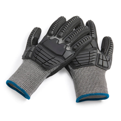 Amazon Basics Cut Level A2, Abrasion ANSI Level A4, Impact Protection Work Gloves, Touchscreen Compatible, 15G Sandy Nitrile Palm, Cut-Resistant, Pack of 100 Pairs, Black, Size XX-Small