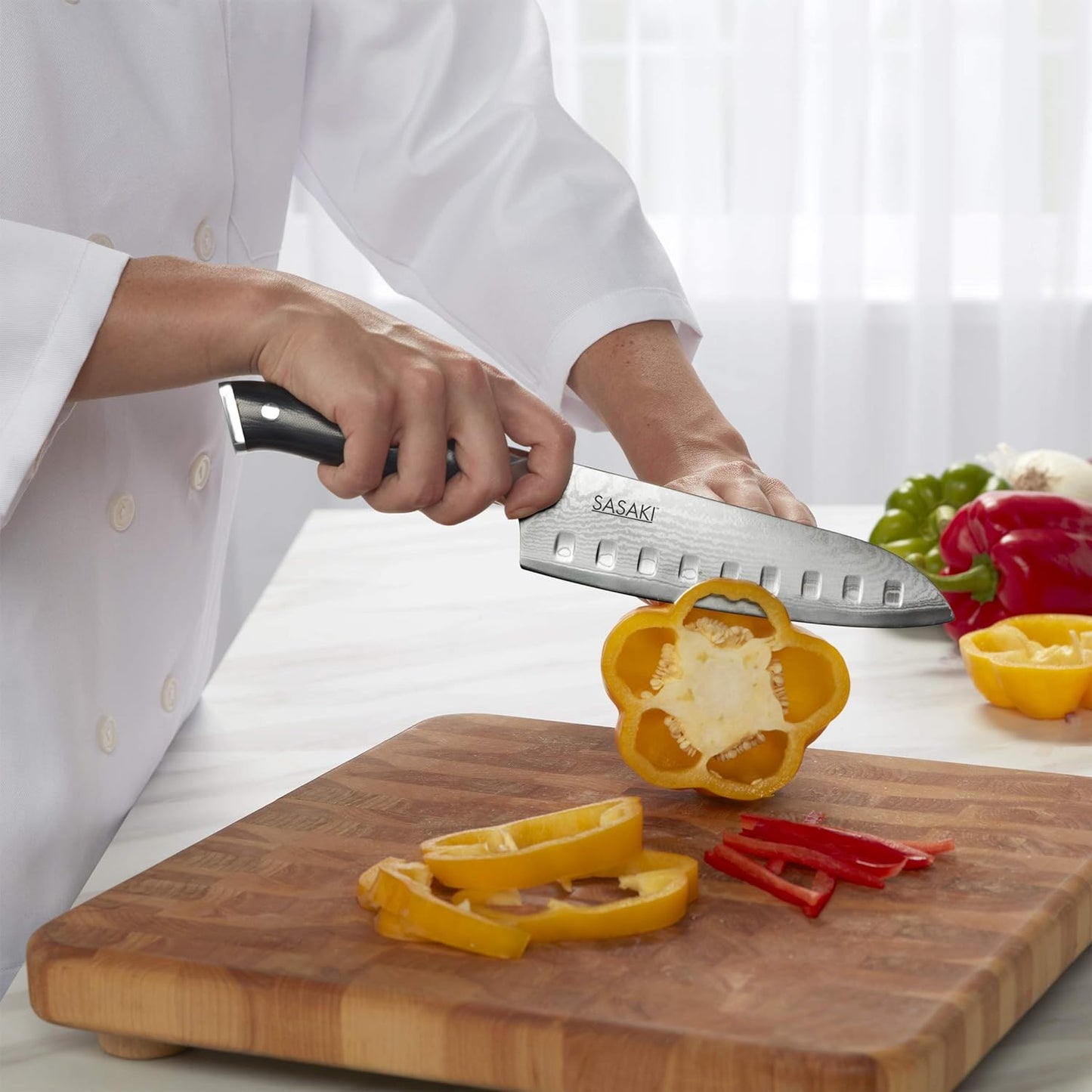 Sasaki 5228194 Masuta Japanese AUS-10 Stainless Steel Santoku Knife with Locking Sheath, 7-Inch