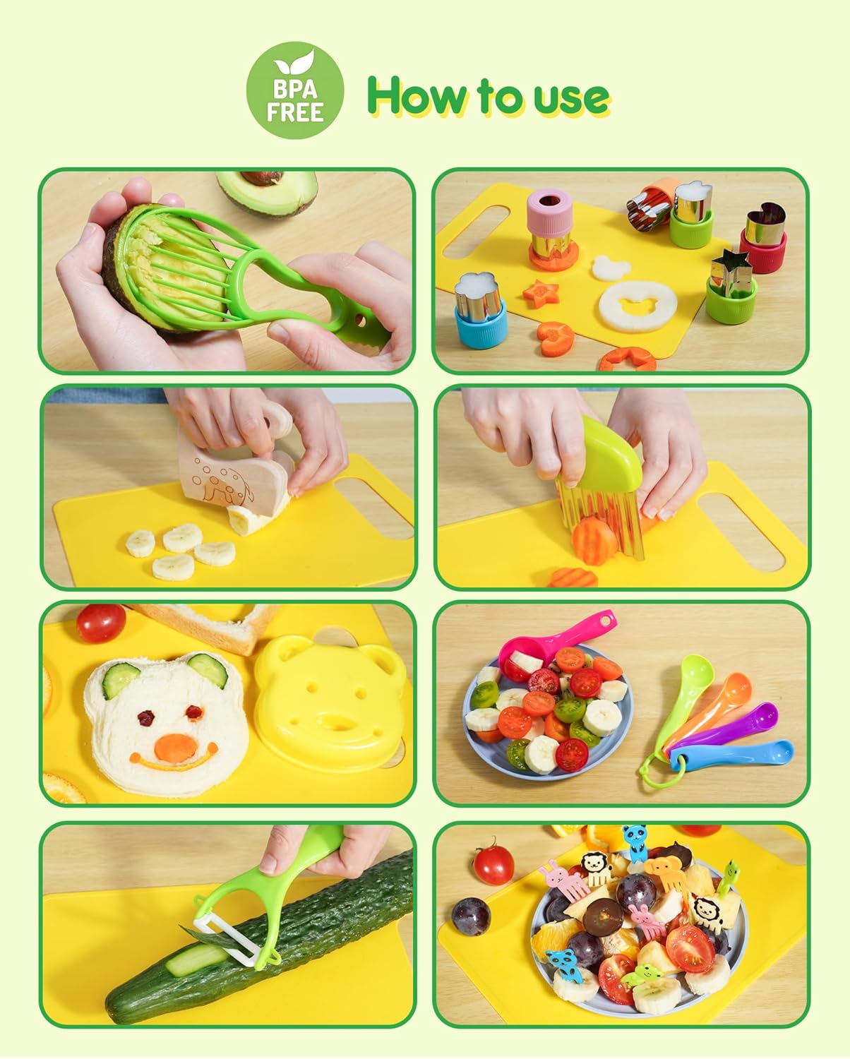 Kids Kitchen Knife Set, 15 Pcs BPA Free Montessori Kitchen Tools for Toddlers' Real Cooking, Include Knives, Crinkle and Sandwich Cutters, Peeler, Cutting Boards, Cleaning Tools for 3+ Birthday Gift