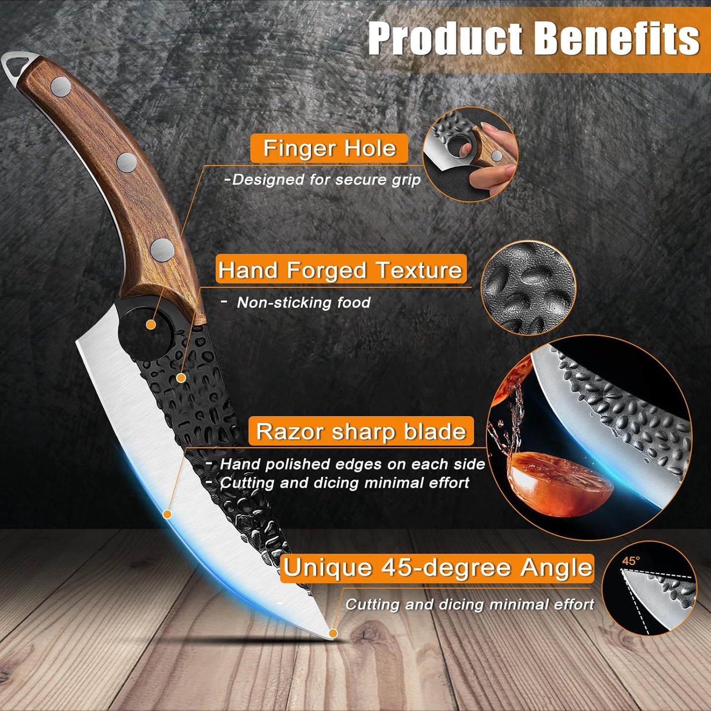 ZENG Butcher Knife Hand Forged Boning Knife with Sheath Viking Style, High Carbon Steel Japanese Chef Knife Meat Cleaver Knife for Kitchen, Camping, Outdoor, BBQ