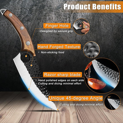 ZENG Butcher Knife Hand Forged Boning Knife with Sheath Viking Style, High Carbon Steel Japanese Chef Knife Meat Cleaver Knife for Kitchen, Camping, Outdoor, BBQ