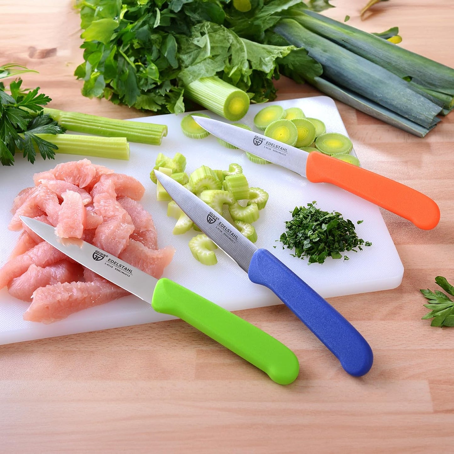 GRÄWE Vegetable Knives Set of 3 Stainless Steel, Multi-Coloured, Super Sharp, Dishwasher Safe
