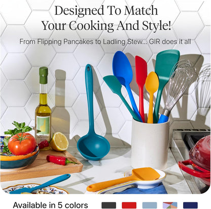 GIR: Get It Right 5 Piece Silicone Ultimate Kitchen Utensils Set - Ladle, Spatula, Flip, Spoon & Spoonula - Non-Toxic Cooking Utensils for Nonstick Cookware, Cooking and Baking - Red