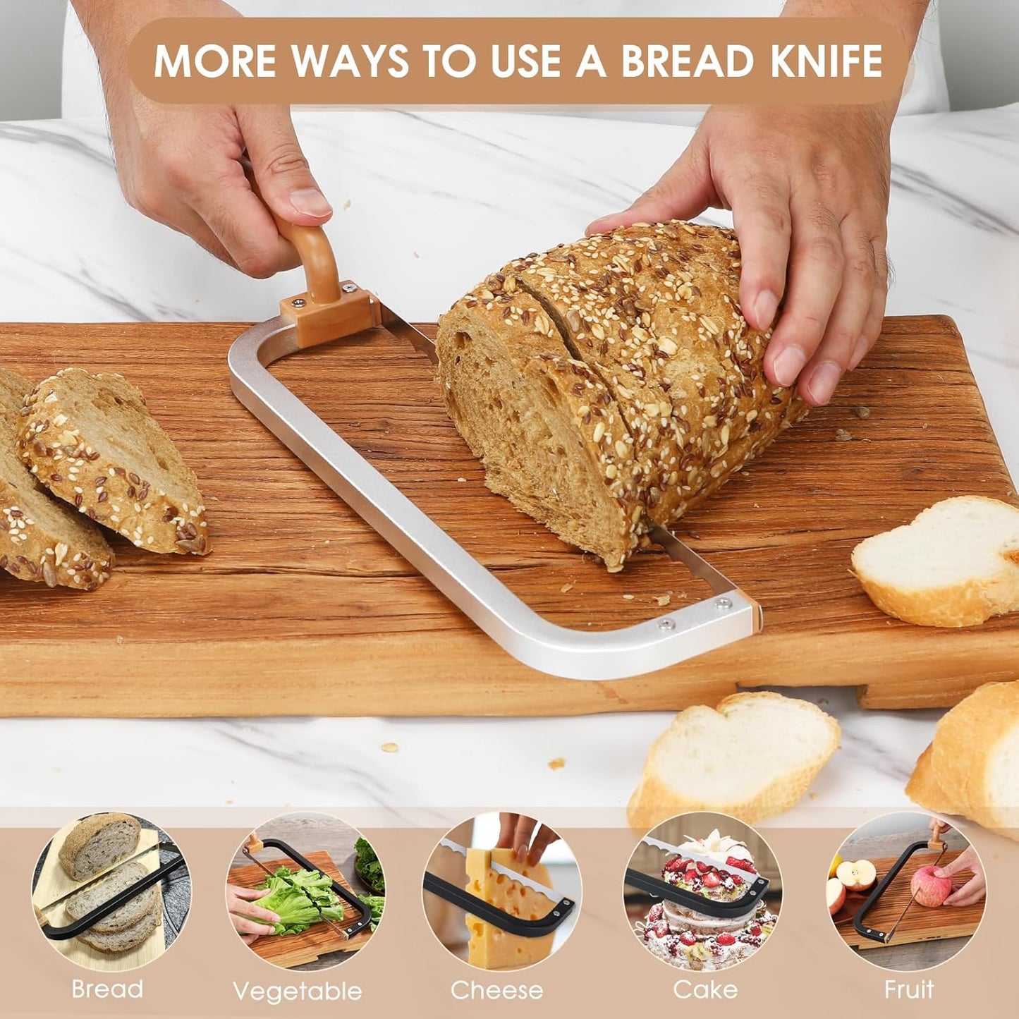 Bread Knife for Homemade Bread Bow Knife 16", Bread Saw Sourdough Slicer Aluminum Alloy Sourdough Cutter Suit for Left & Right Handed People to Cut Baguettes Vegetables Fruits 1Count