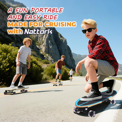 Nattork Complete Kid Skateboards 29" x 9" Youth Cruiser Skateboard for Beginners Double Kick Deck Concave Girls or Boys Skateboard