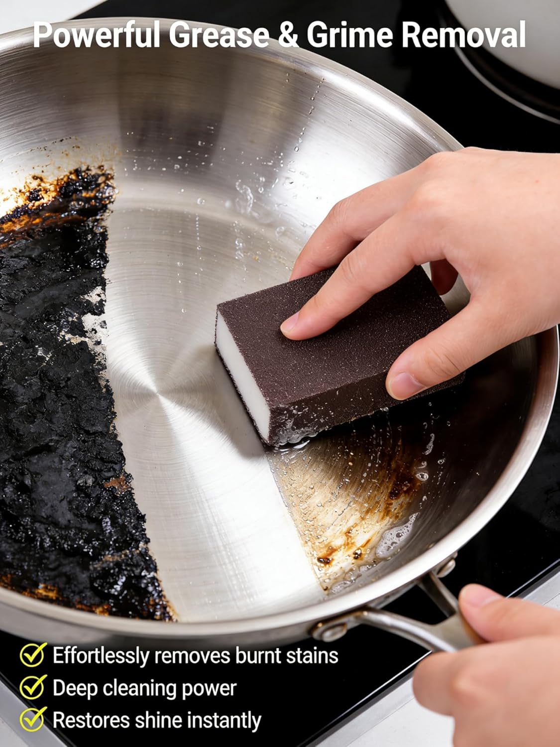 2 pcs Sanding Sponge, Nano Emery Cleaning Pads for Pots Pans and Grill Rust Removal, Multipurpose Scrubber Sponge for Kitchen Sink, Oven, and Bathroom, No Chemical Cleaner Needed