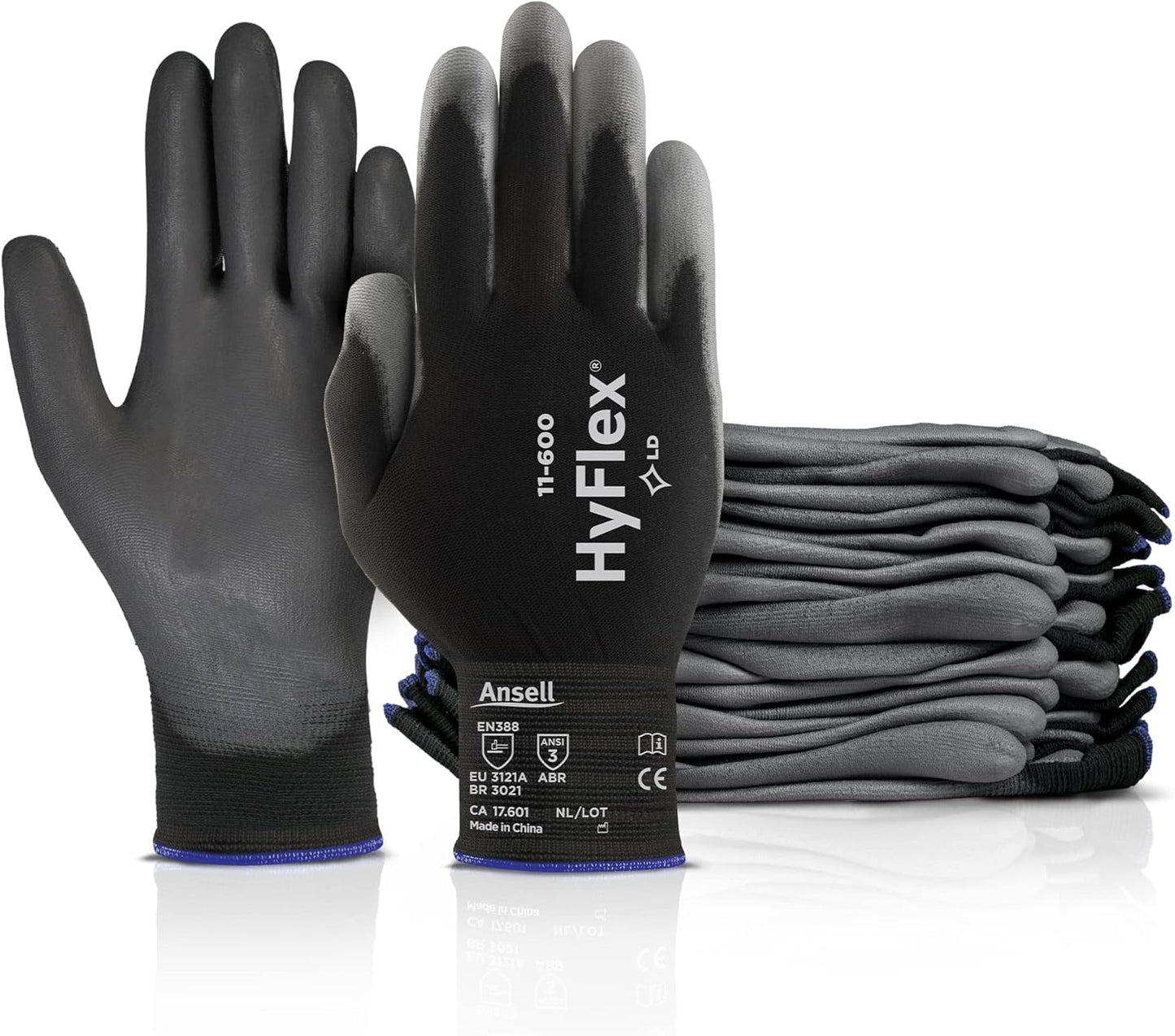 Ansell HYFLEX 11-600 Light Duty Nylon Industrial Gloves w/Palm Coating for Metal Fabrication