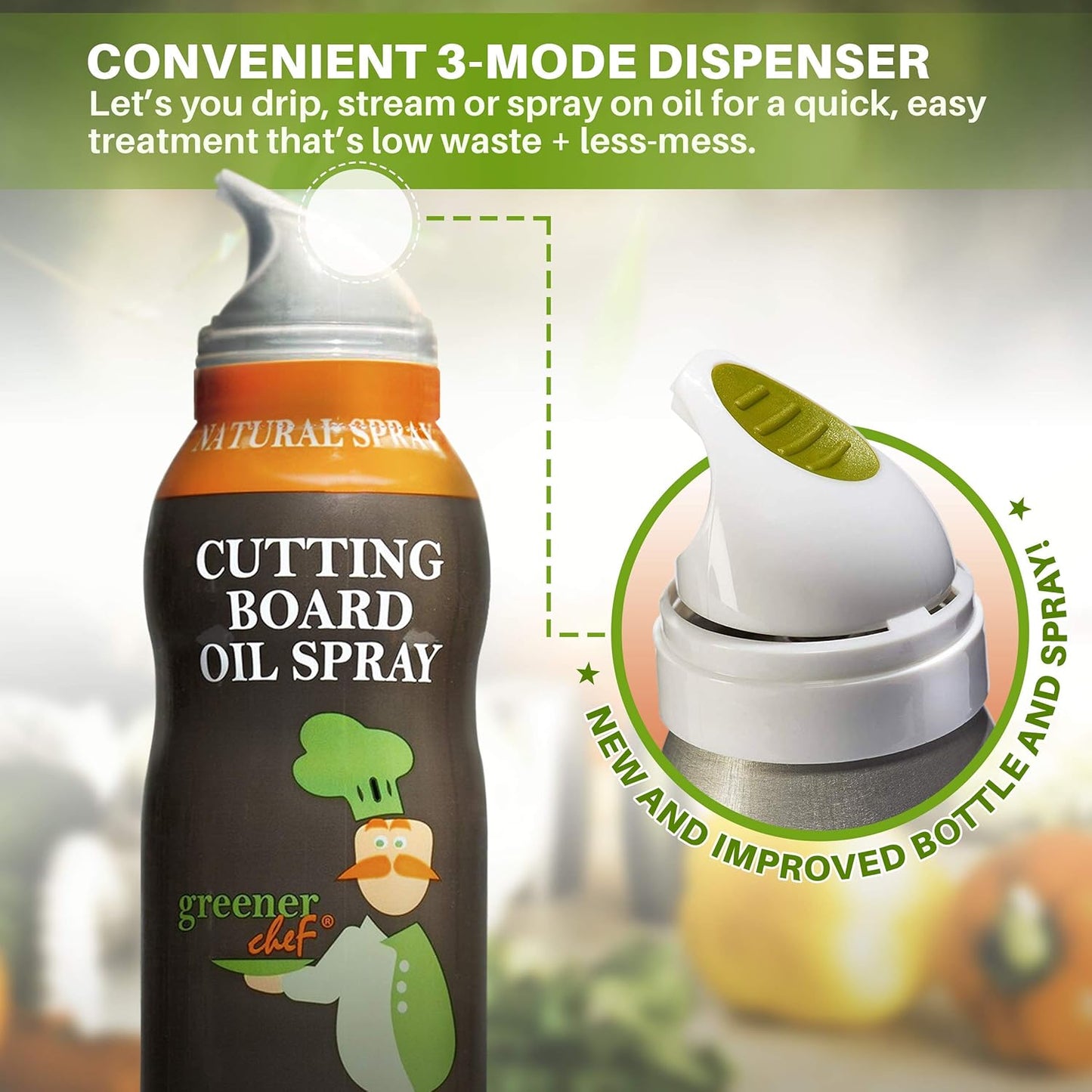 Greener Chef Non Toxic Cutting Board Oil - Innovative Spray for No Mess and Less Waste - Pure Italian Walnut Oil Conditioner for Wood Butcher Blocks, Bamboo Chopping Boards and Wooden Kitchen Utensils
