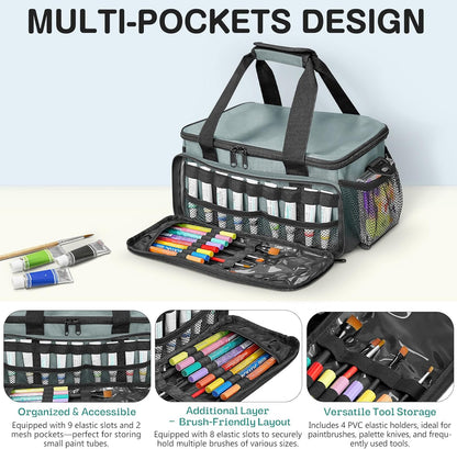 ORKELS Craft Paint and Marker Organizer, Acrylic Paint Storage Bag with Brush and Bottle Holders, Large Marker Carrying Case for Artists (Purple)