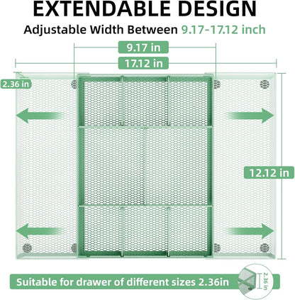 Marbrasse Expandable Desk Drawer Organizer, Mesh Drawer Organizer Tray with 10 Adjustable Compartments, Desk Organizers and Accessories for Office Supplies, Makeup & Vanity (Expandable White-2 pack)