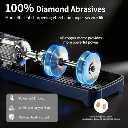 Electric knife sharpener, Professional Diamond Sharpening System with Replaceable Sharpening Abrasives, Fast Sharpening to Restore & Polish Chef Knives (HA1)