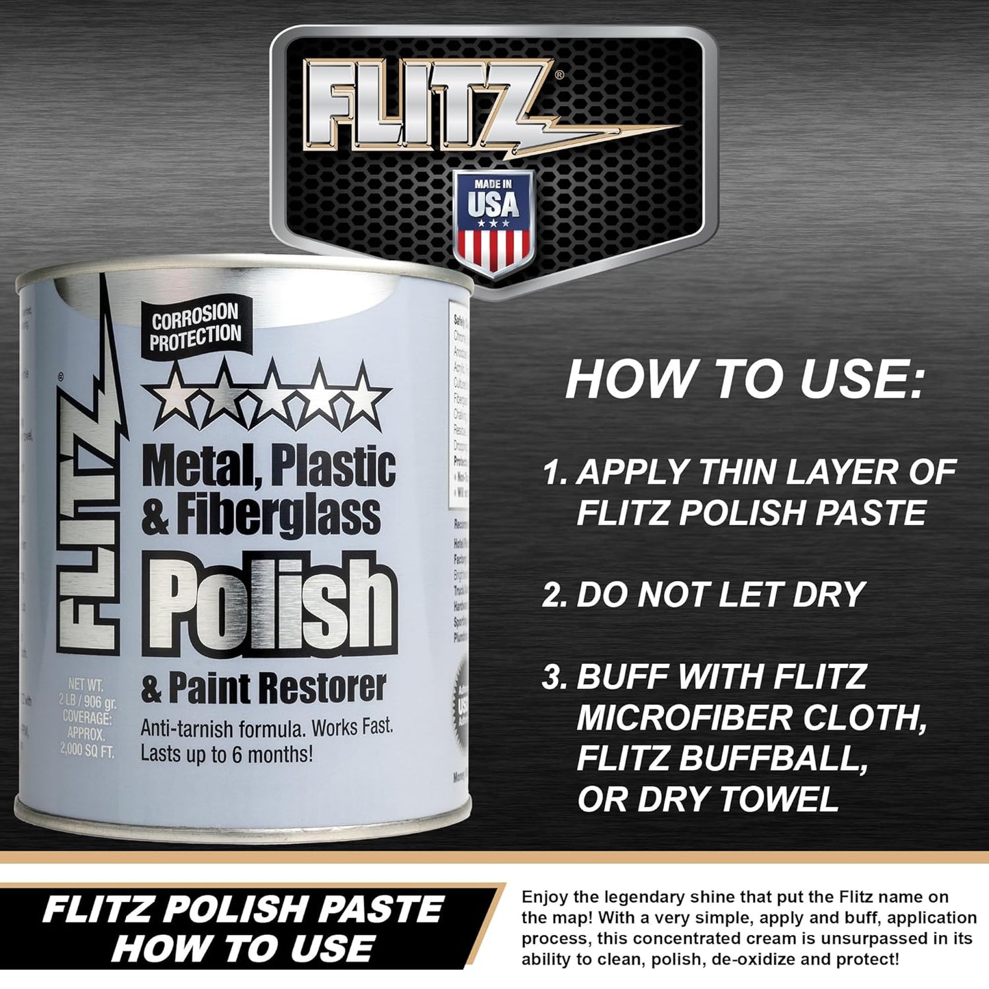 Flitz Metal Polish Paste - 1.76oz USA-Made Polish for Solid Chrome, Stainless Steel, & Aluminum - Non-Abrasive for Light Oxidation - Requires Manual Buffing - Not for Plated/Coated Surfaces (1 Pack)