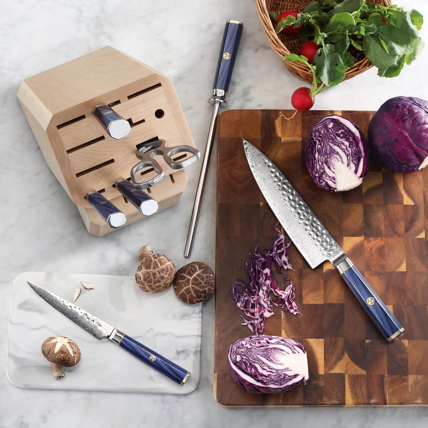 Cangshan KITA Series 12-Piece Knife Block Set, HUA Ash Wood Block, 501790 (Blue, 12pc)