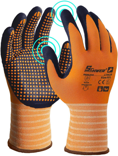 Schwer 3/6/12 Pairs Safety Work Gloves MicroFoam Nitrile Coated, Certified Level 6 Abrasion Resistant Gardening Gloves with MicroDot Grip, Touchscreen, General A1 Cut Resistant Glove, LT5619, S