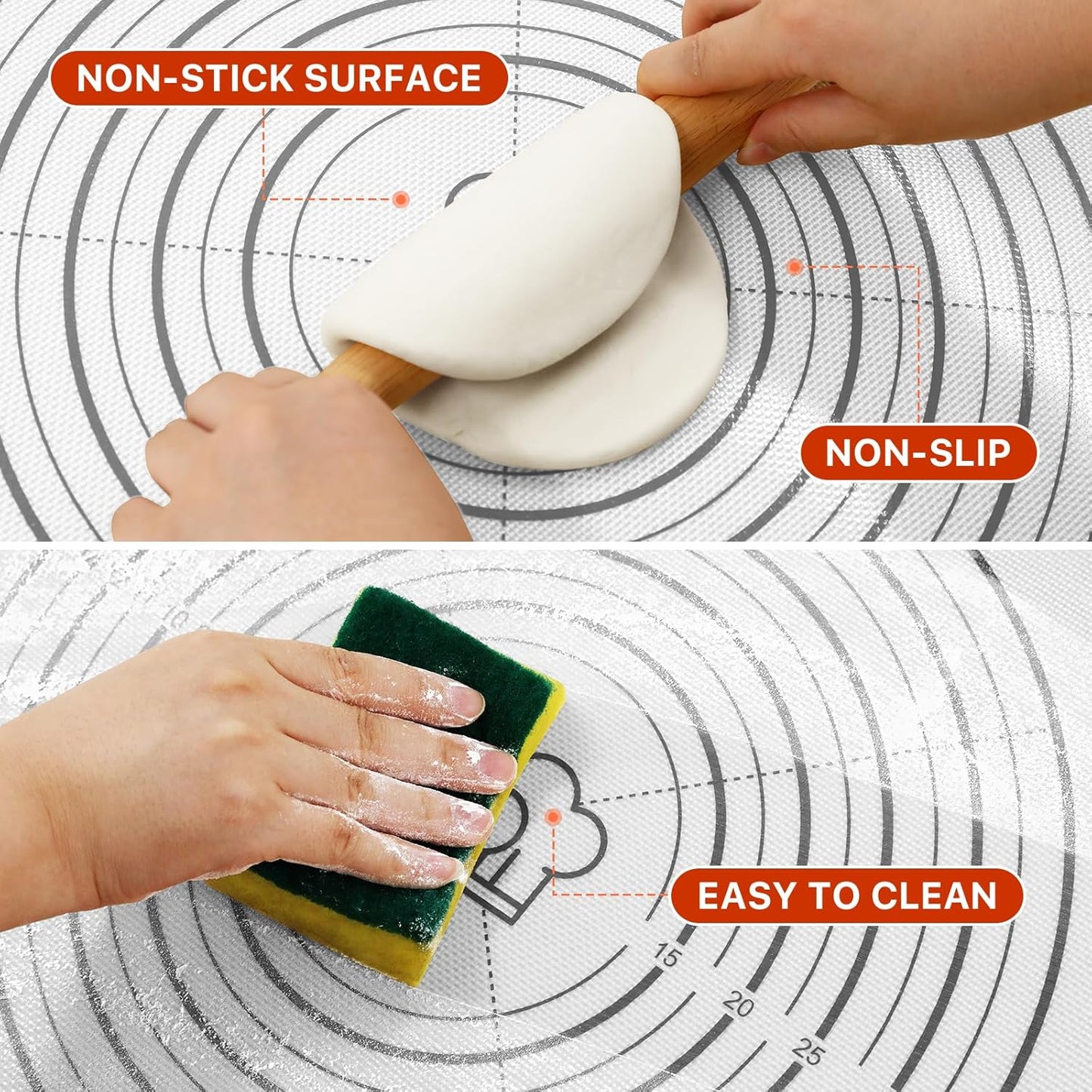 26x16 Inch Extra Thick Silicone Baking Mat with Measurements, Non-slip and Reusable - For Cookies, Bread, Pastry
